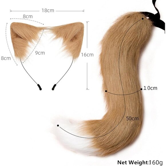 🆕 Halloween Pink Faux Fur Cat Fox Ears Headband Wolf Tail Party Costume Adult - Picture 5 of 5